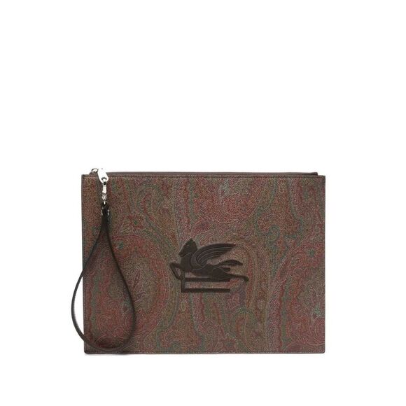Etro Men Clutch Bag With Embroidered Logo And Paisley Print